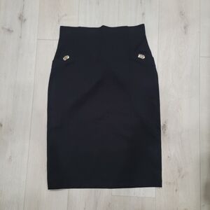 Joseph Ribkoff Black Pencil Skirt with Gold Accent Buttons